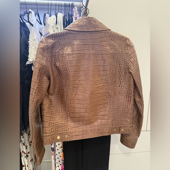 Michael Kors Collection brown crocodile embossed leather jacket Small/2 - Picture 3 of 7